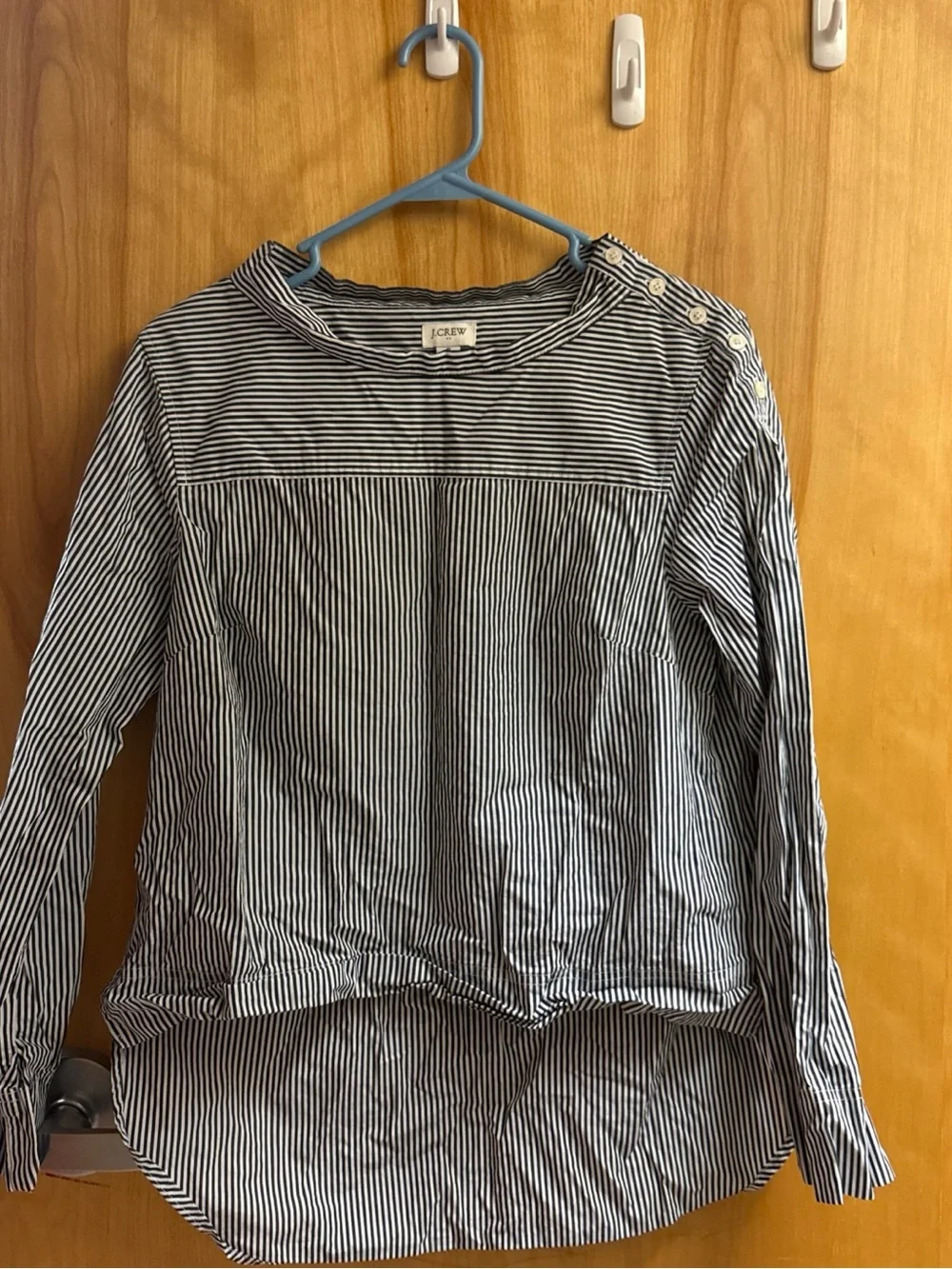 J. Crew Women’s Black & White Stripe Button-Shoulder Long-Sleeve Top Size 8